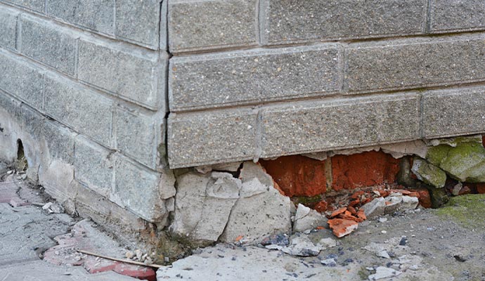 house foundation wall damage and cracks repair